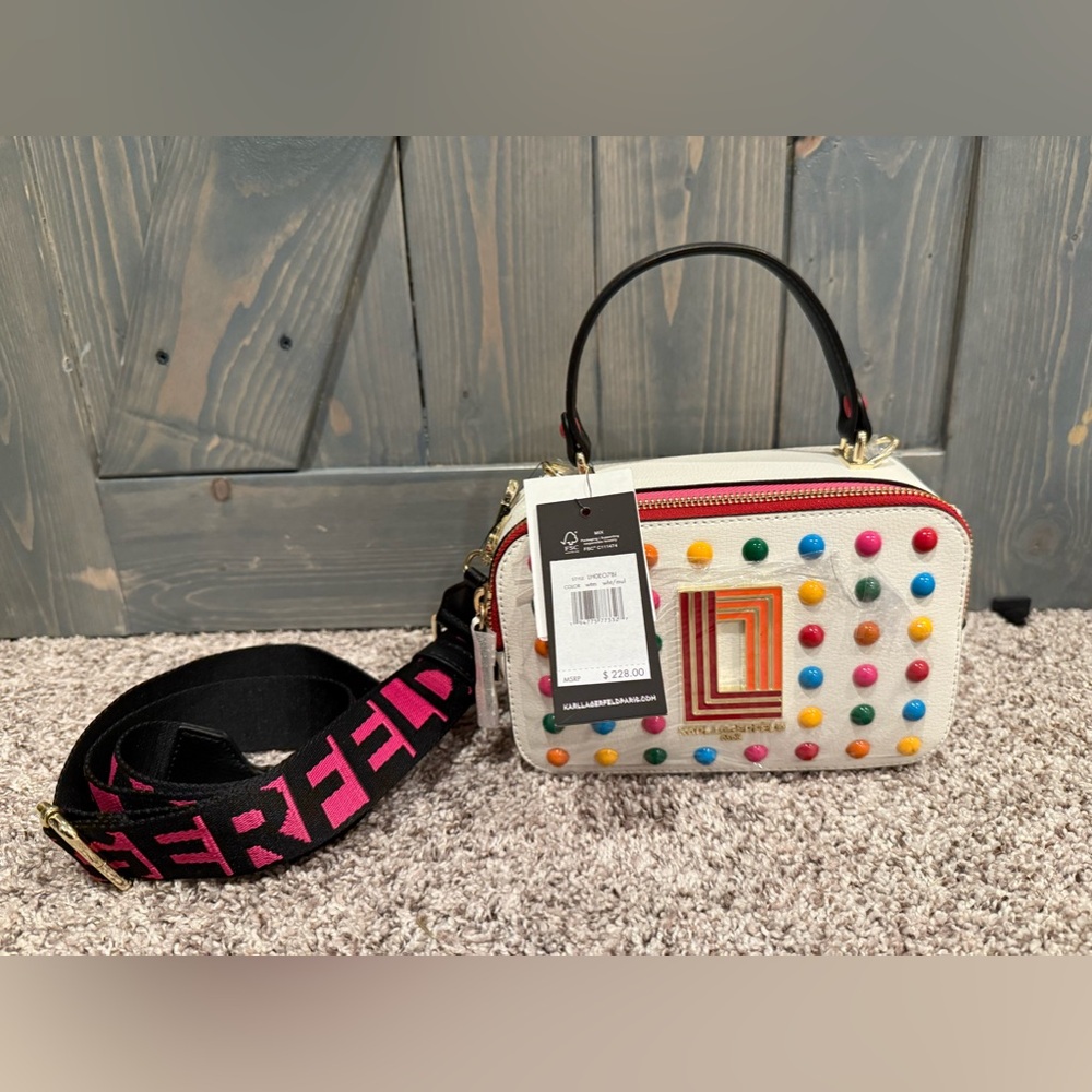 Karl Lagerfeld Multi Color Studded Leather Camera Bag - Picture 6 of 10